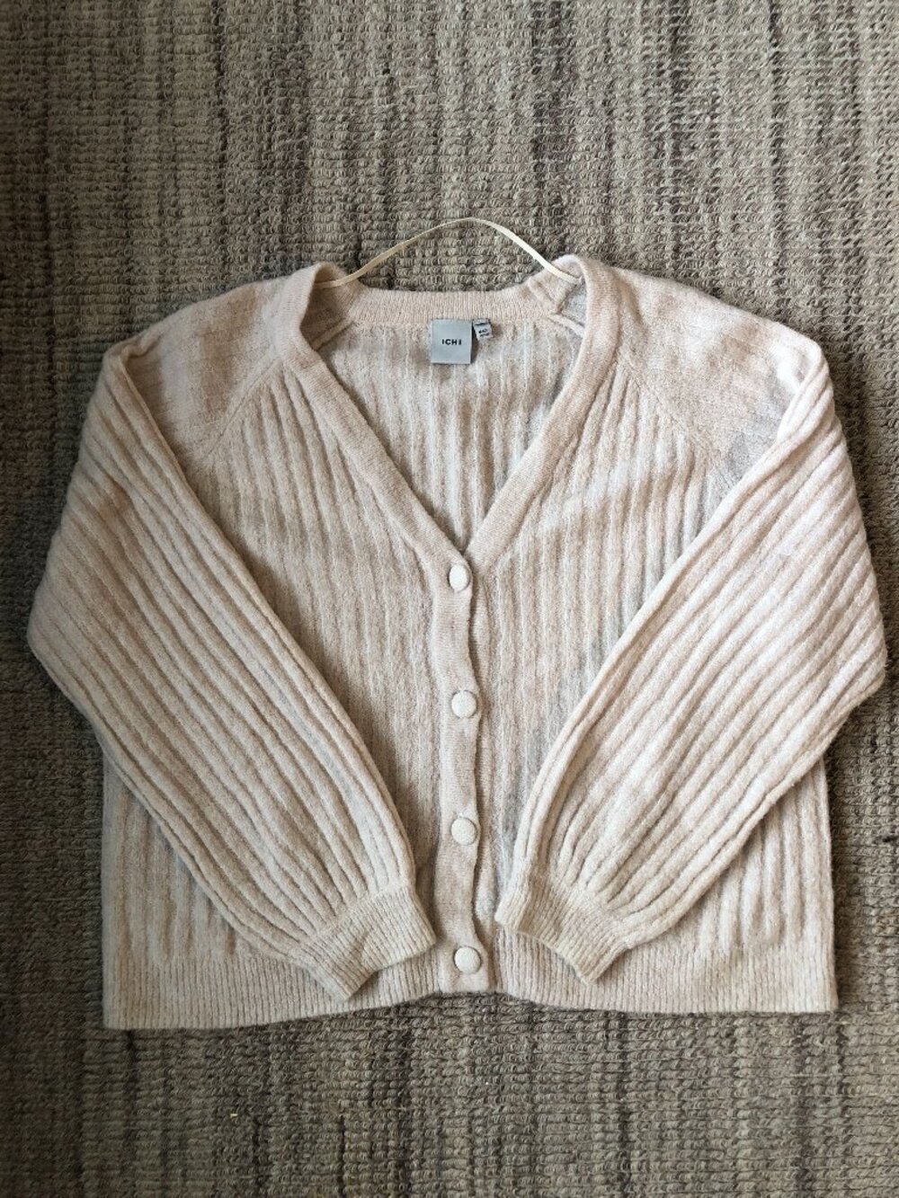 Cream Oversized Ribbed V Neck Cardigan